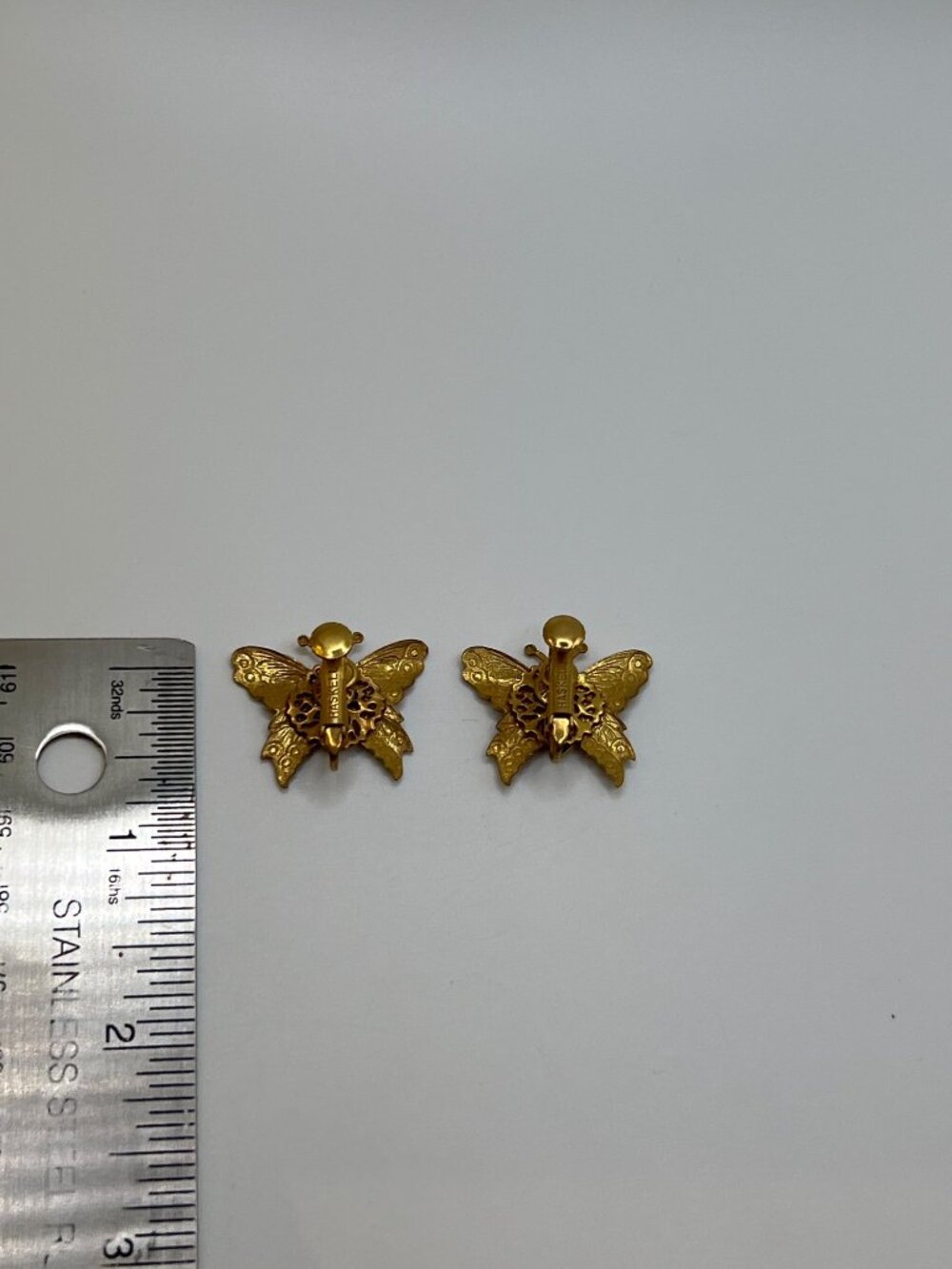 Vintage Signed Miriam Haskell Gold-Tone Butterfly Clip-On Earrings